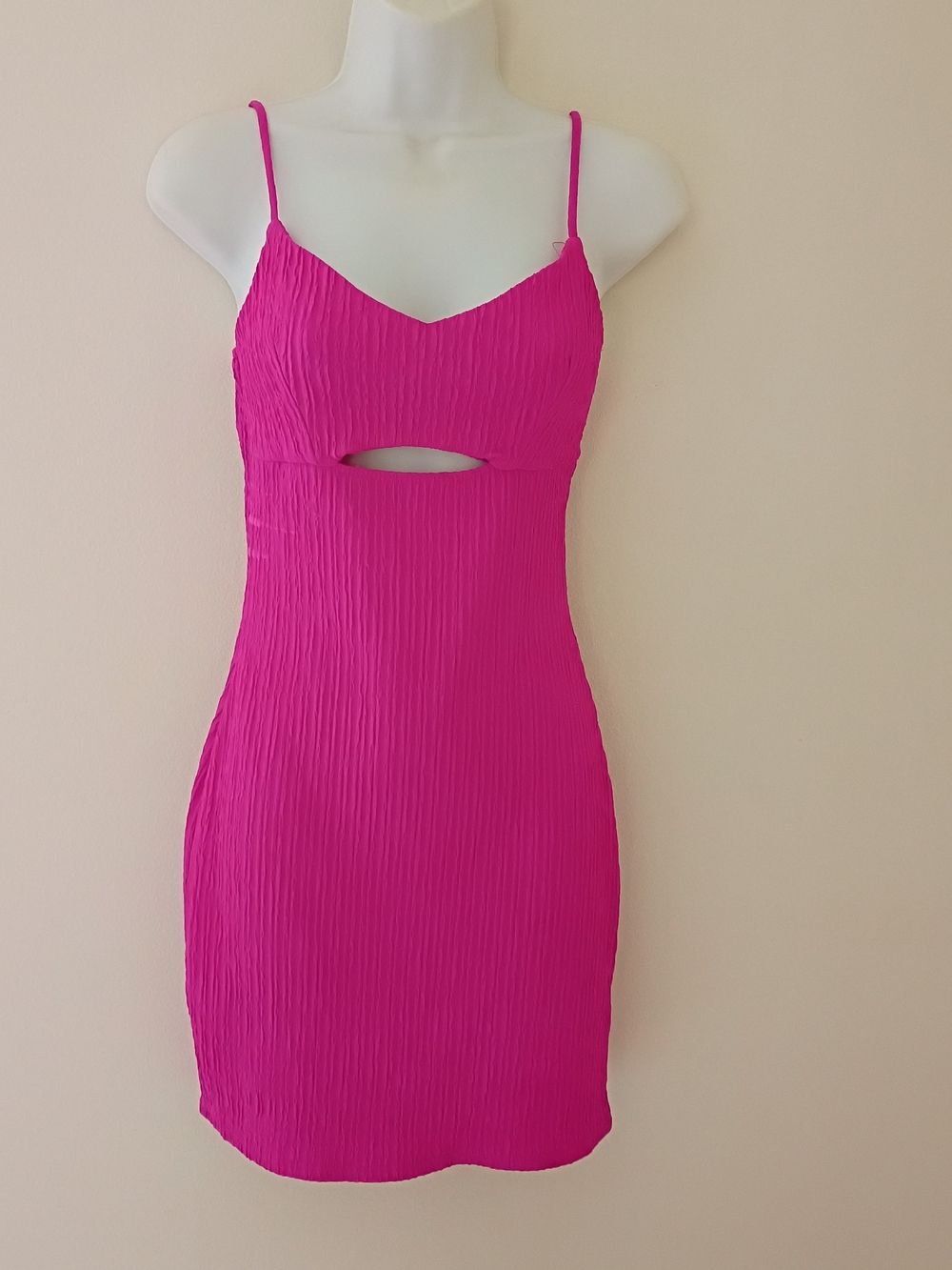 Fuchsia Spaghetti-Strap Cutout Mini Dress